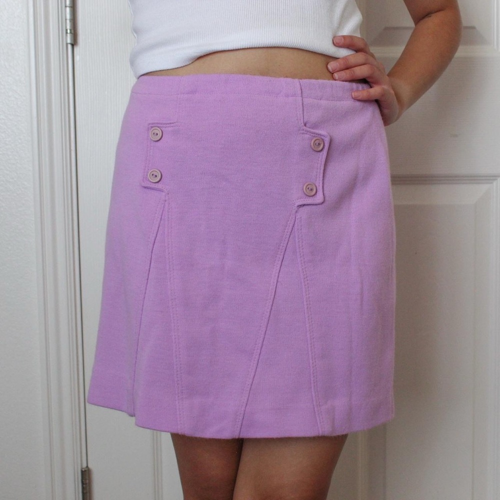 Purple-Pink Button-Detail Skirt